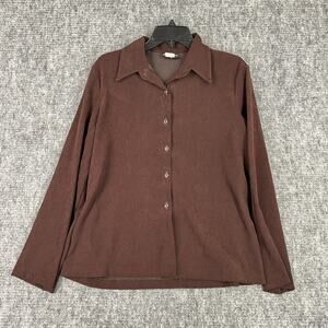 Caribou Shirt Womens M Brown Stretch Button Up Collar‎ Blazer Business Formal